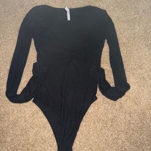 Free People Black Ribbed Long-Sleeve Bodysuit